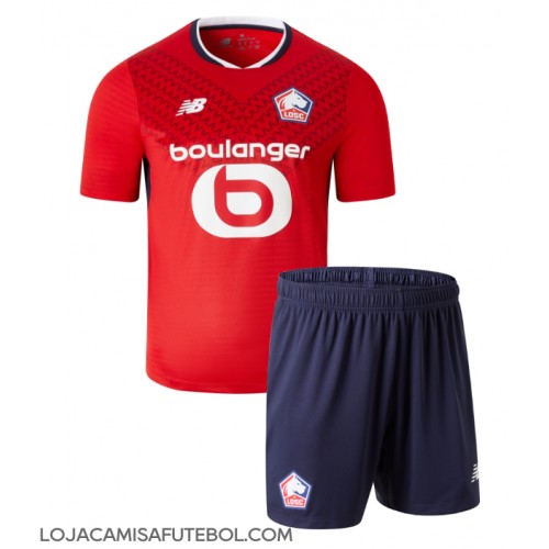 Camisa de Futebol Lille OSC Equipamento Principal Infantil 2024-25 Manga Curta (+ Calças curtas)